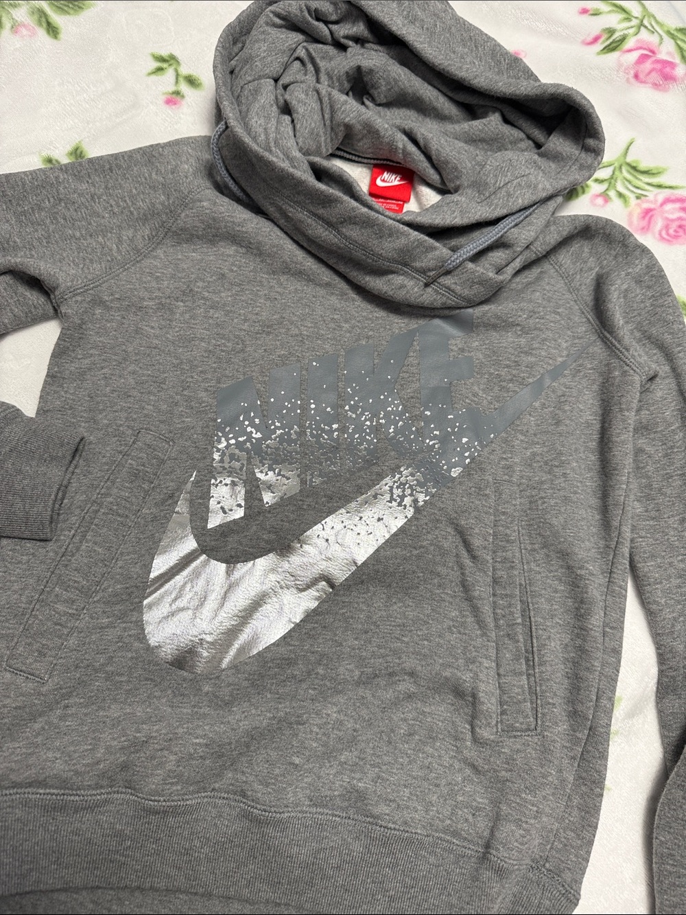 Nike Gray Hoodie with Metallic Silver Swoosh